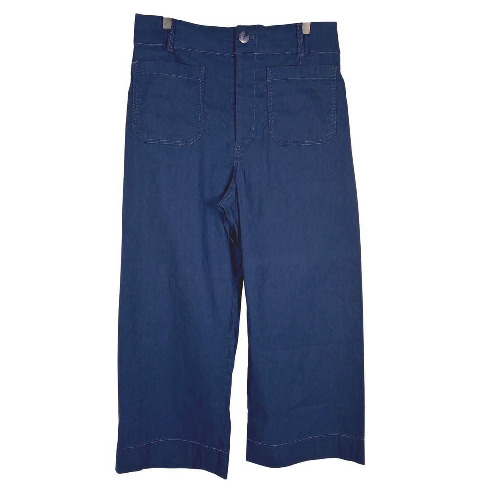 Maeve Anthro. Colette Wide Leg Crop Pants 31 x 25 Navy Preppy Nautical Academia - Picture 2 of 11